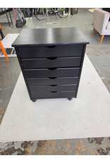 Black Solid Wood 6-Drawer Wide Rolling Storage Cart