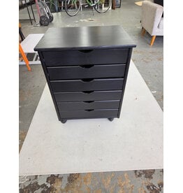 Black Solid Wood 6-Drawer Wide Rolling Storage Cart