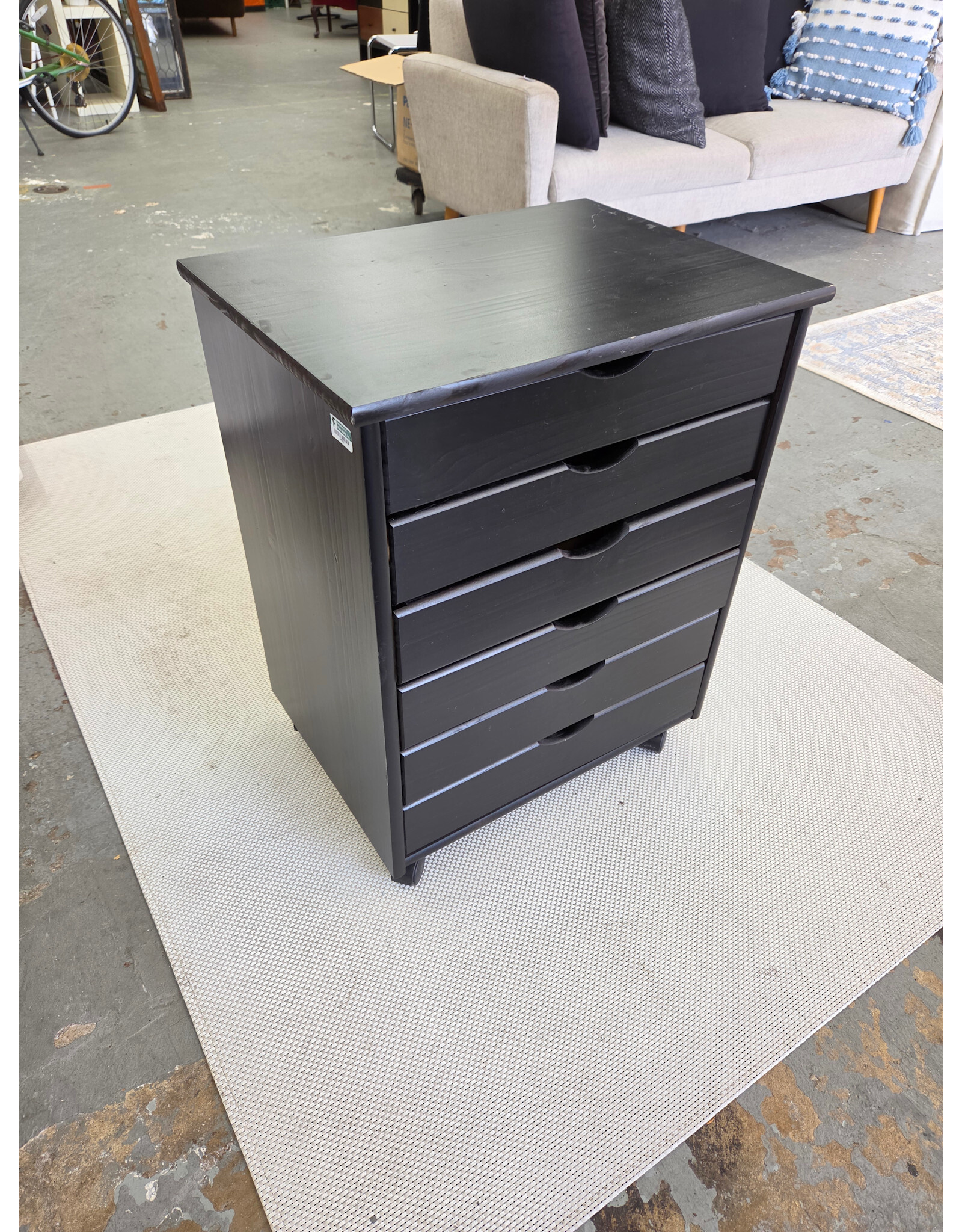 Black Solid Wood 6-Drawer Wide Rolling Storage Cart