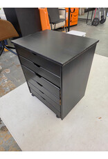 Black Solid Wood 6-Drawer Wide Rolling Storage Cart