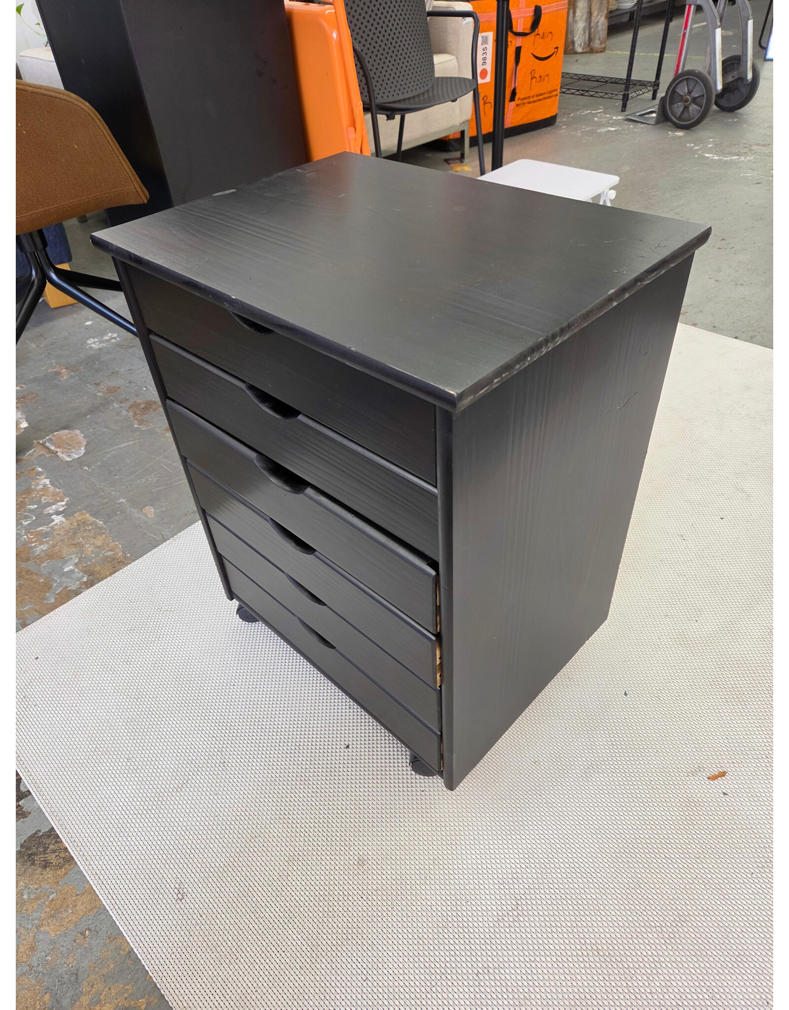Black Solid Wood 6-Drawer Wide Rolling Storage Cart