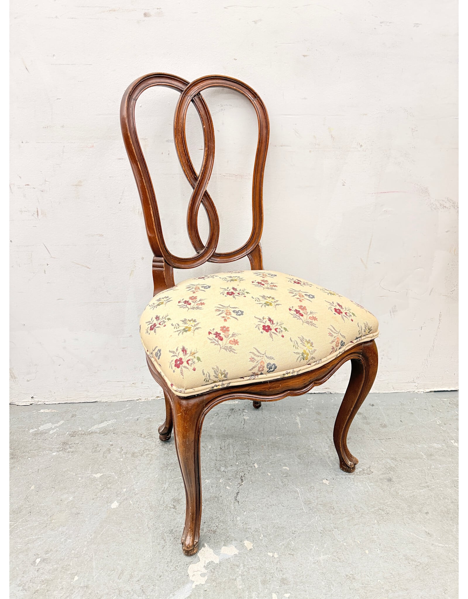 Antique-French Style Pretzel Open-Back Carved Wooden Side Chair