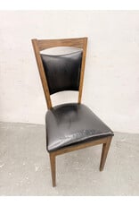 Wooden Frame, Black Leather Upholstery Side Dining Chair