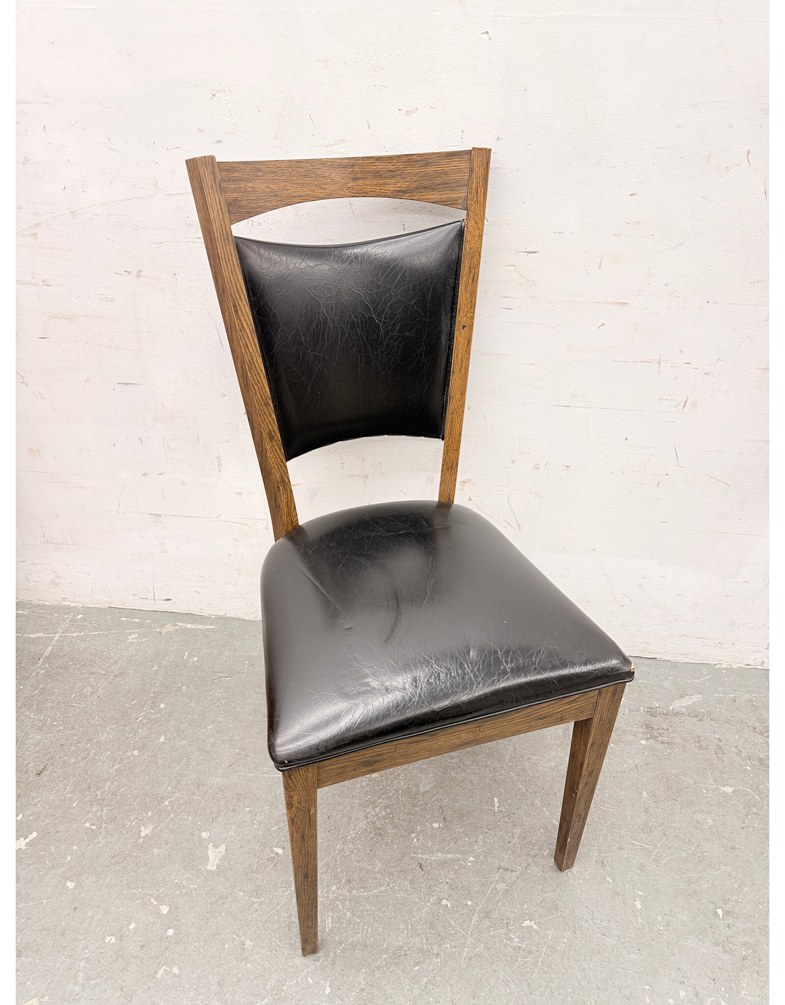 Wooden Frame, Black Leather Upholstery Side Dining Chair