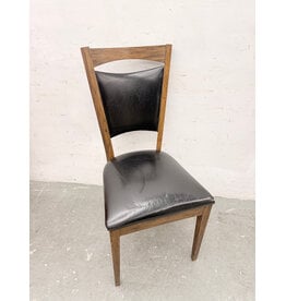 Wooden Frame, Black Leather Upholstery Side Dining Chair