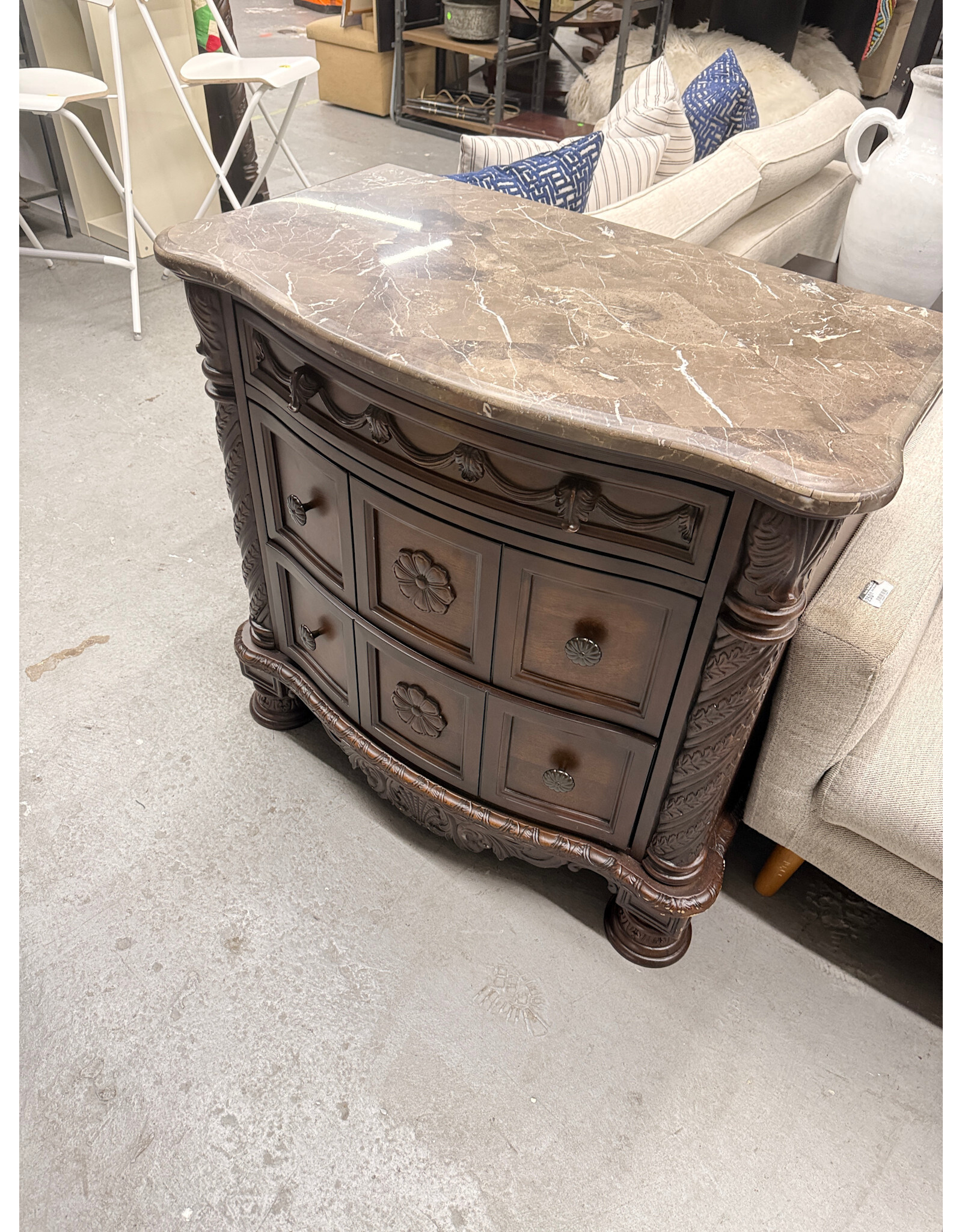 Signature Design by Ashley North Shore 3-Drawer Nightstand with Marble Inlay Top in Dark Brown