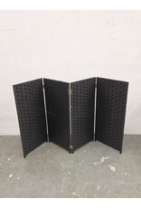 Short Woven Fiber Folding Screen - Black - 4 Panel