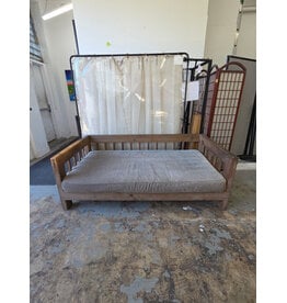 Wooden Slatted Daybed Frame With Light Gray Cushion