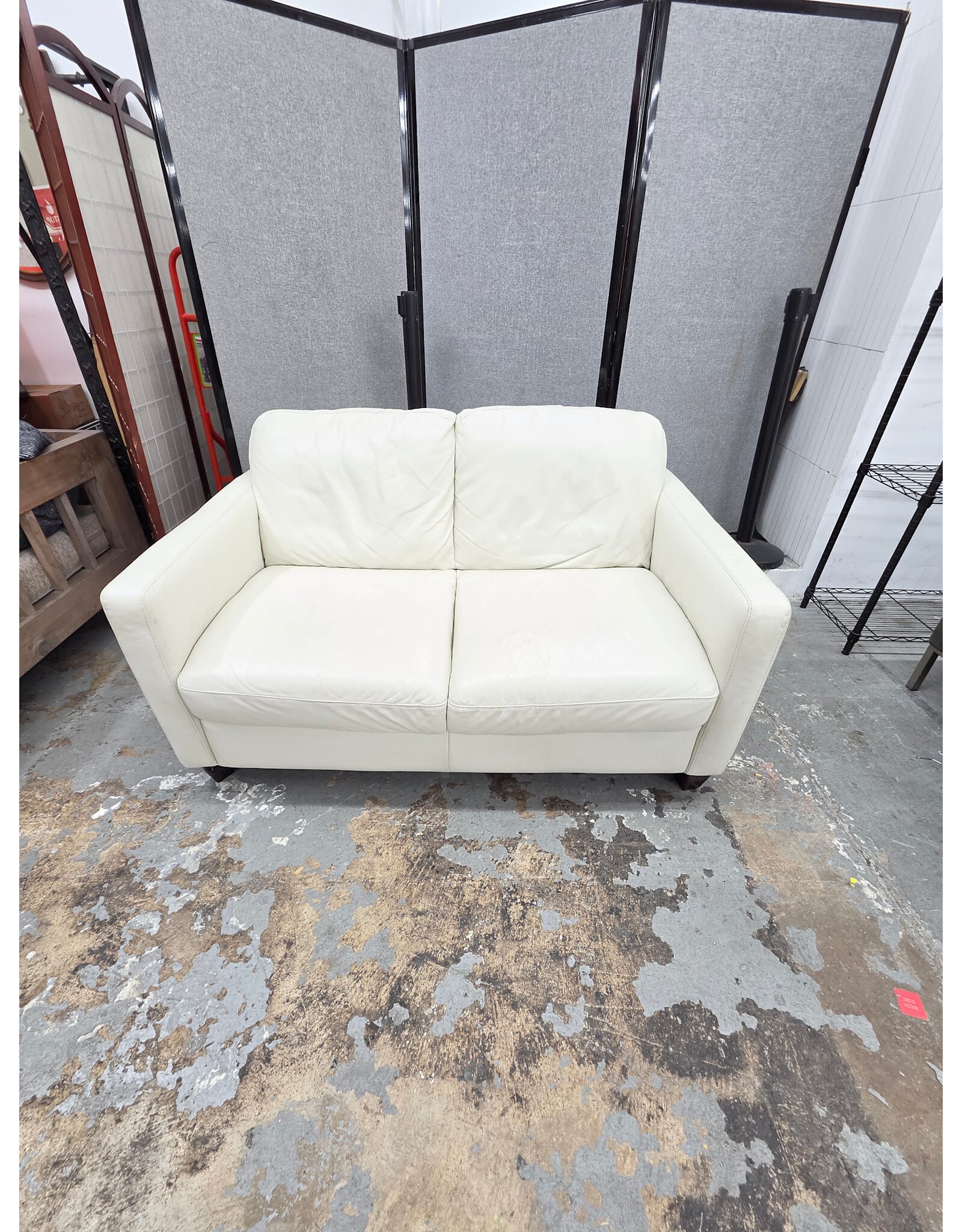 White Leather Two-Seater Loveseat