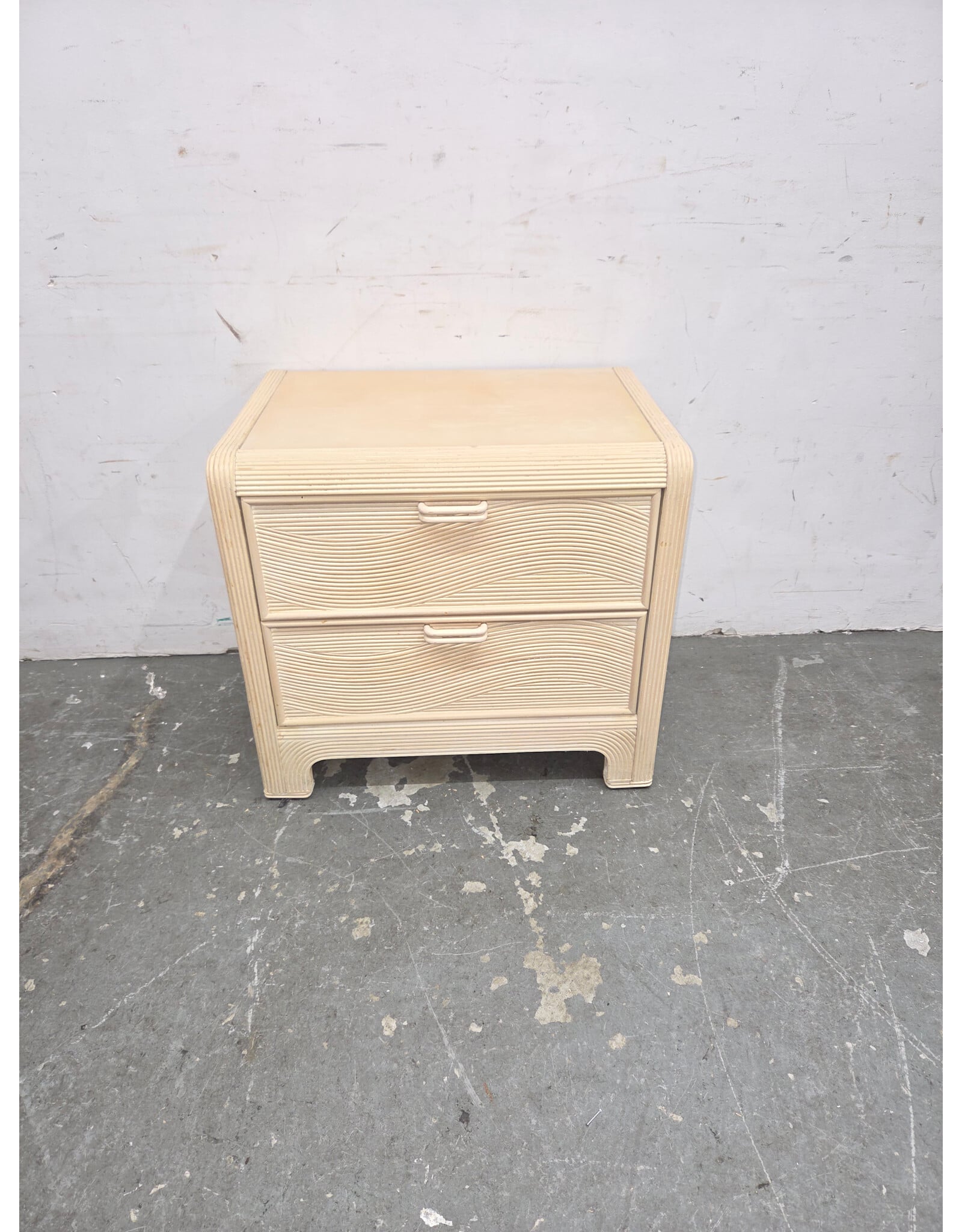 Vintage 2-Drawer Pencil Reed & Split-Reed Rattan Nightstand