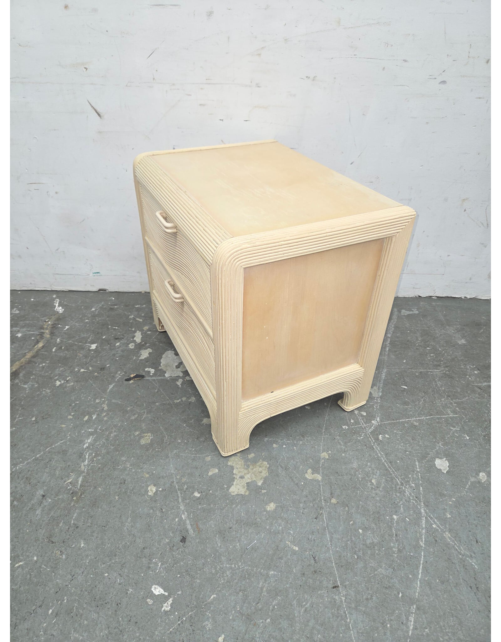 Vintage 2-Drawer Pencil Reed & Split-Reed Rattan Nightstand