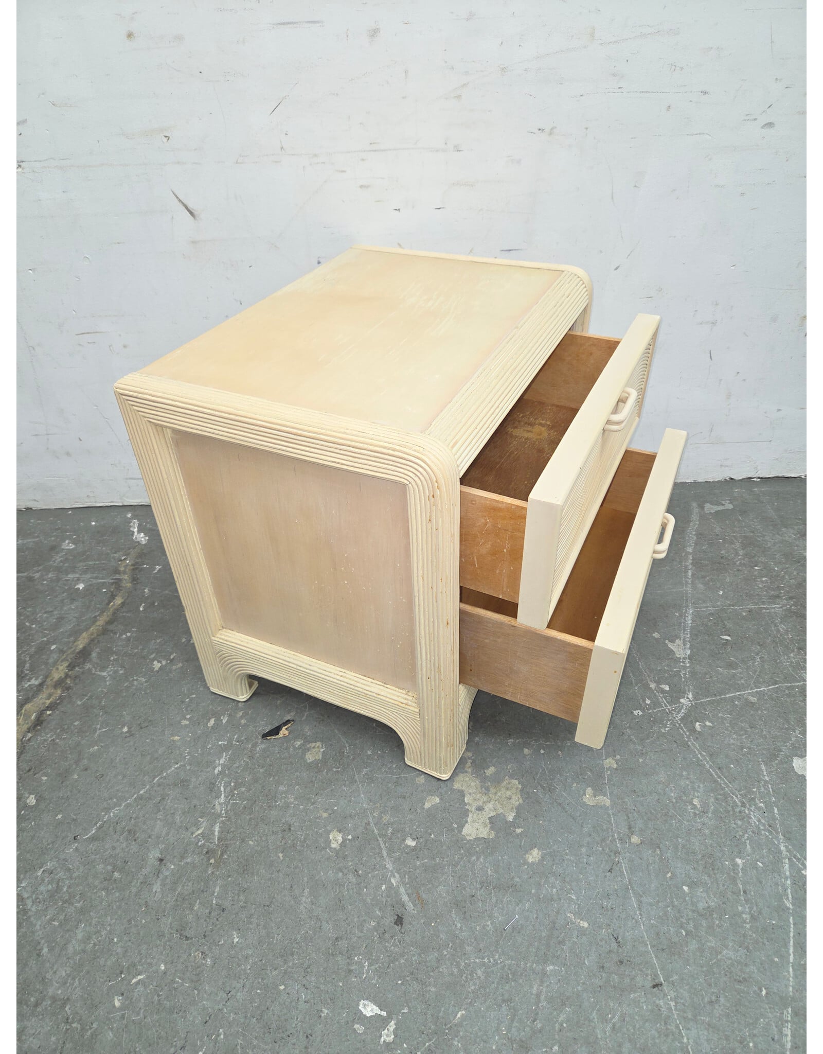 Vintage 2-Drawer Pencil Reed & Split-Reed Rattan Nightstand
