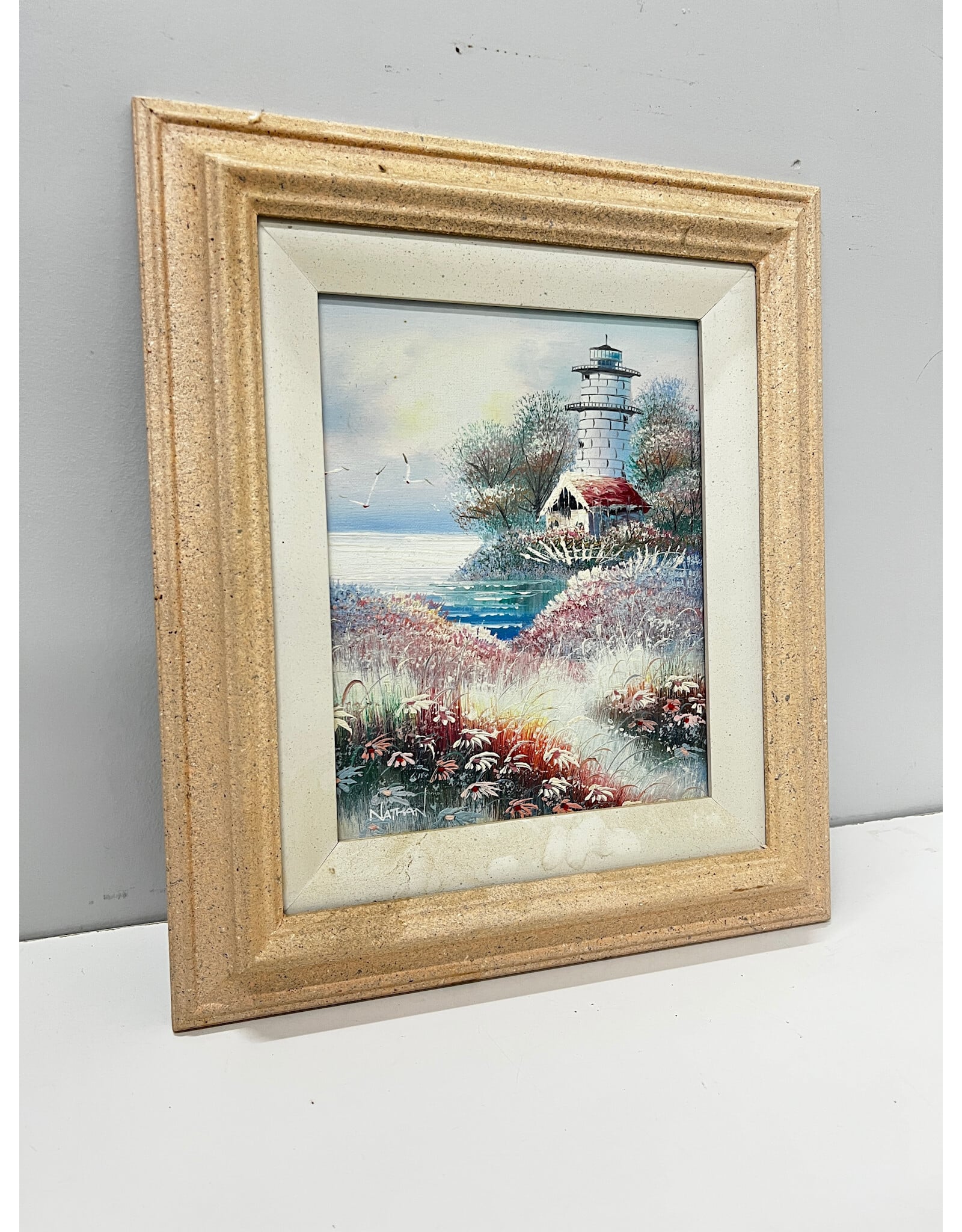 Little Lighthouse, framed painting on canvas, sgnd Nathan