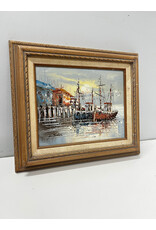 Harbor, framed painting on canvas, sgnd W. Jones