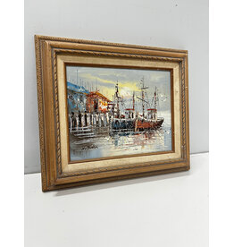 Harbor, framed painting on canvas, sgnd W. Jones