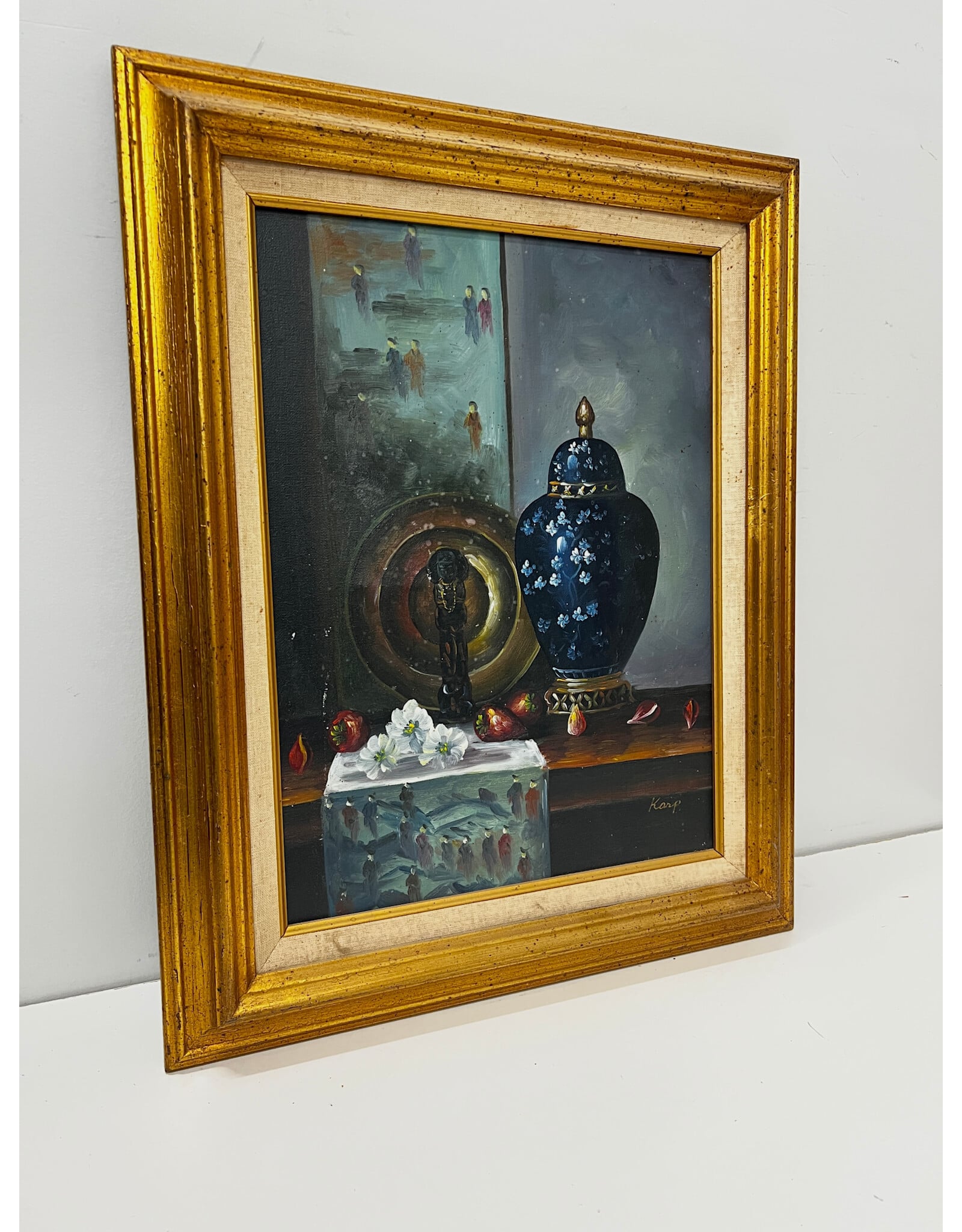 Still Life with Ginger Jar, framed painting on canvas, sgnd Karp