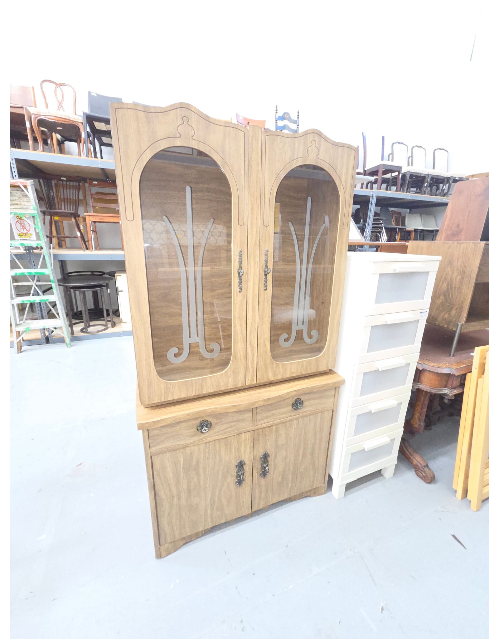 Two-Piece Vintage Hutch Armoire System