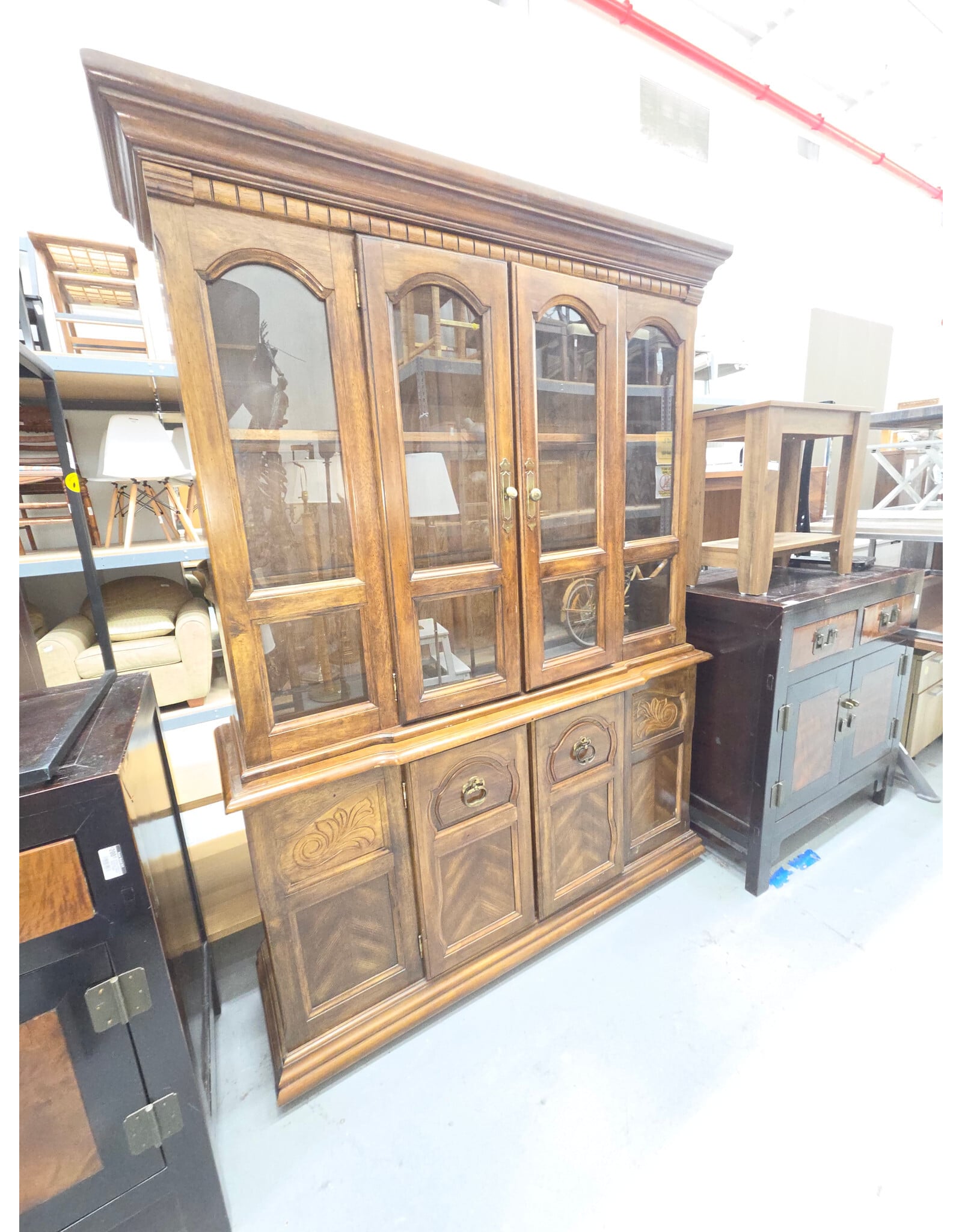 Vintage Wooden China Cabinet with Wooden Buffet