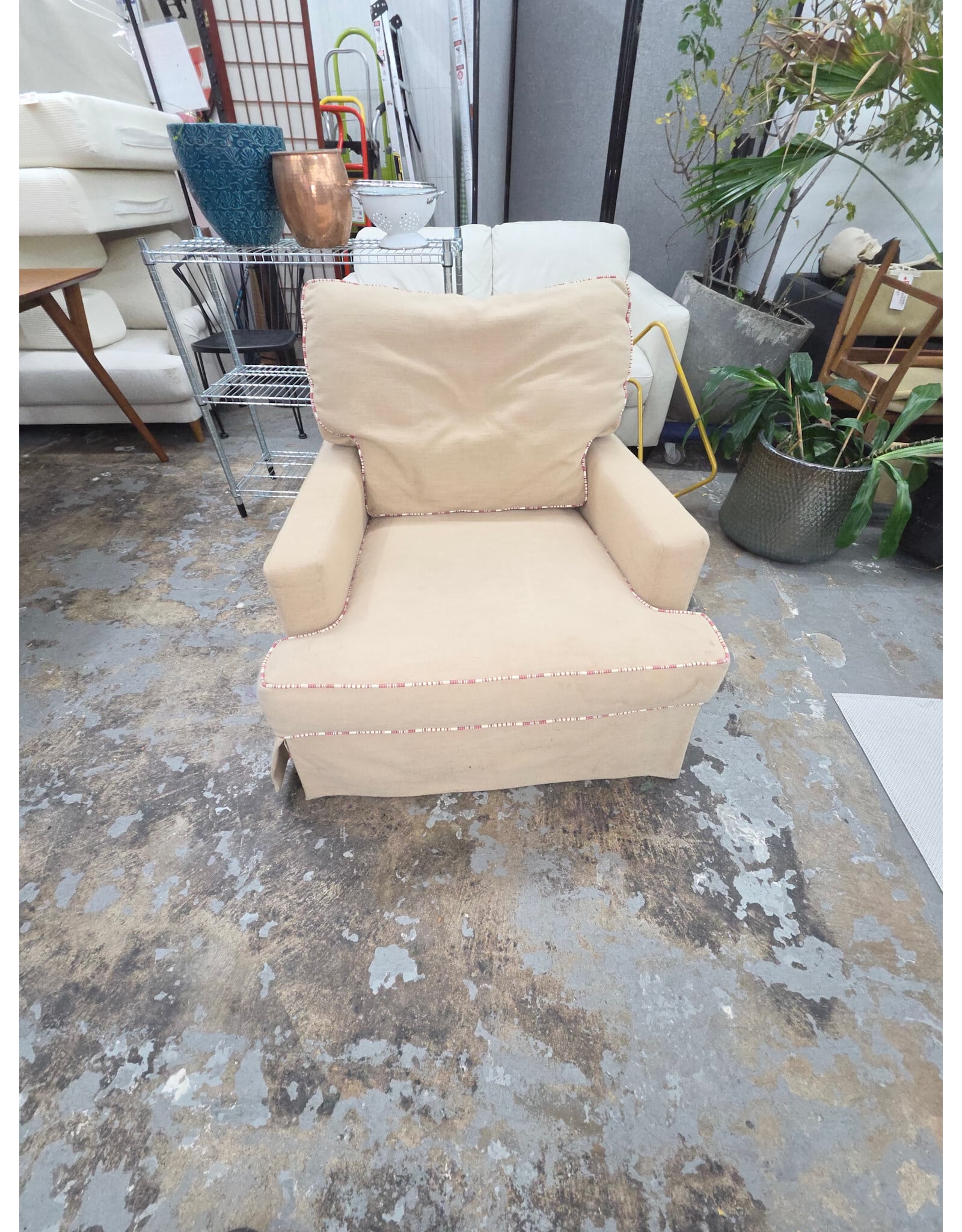 Slipcovered Armchair with Contrasting Patterned Piping by Crate & Barrel