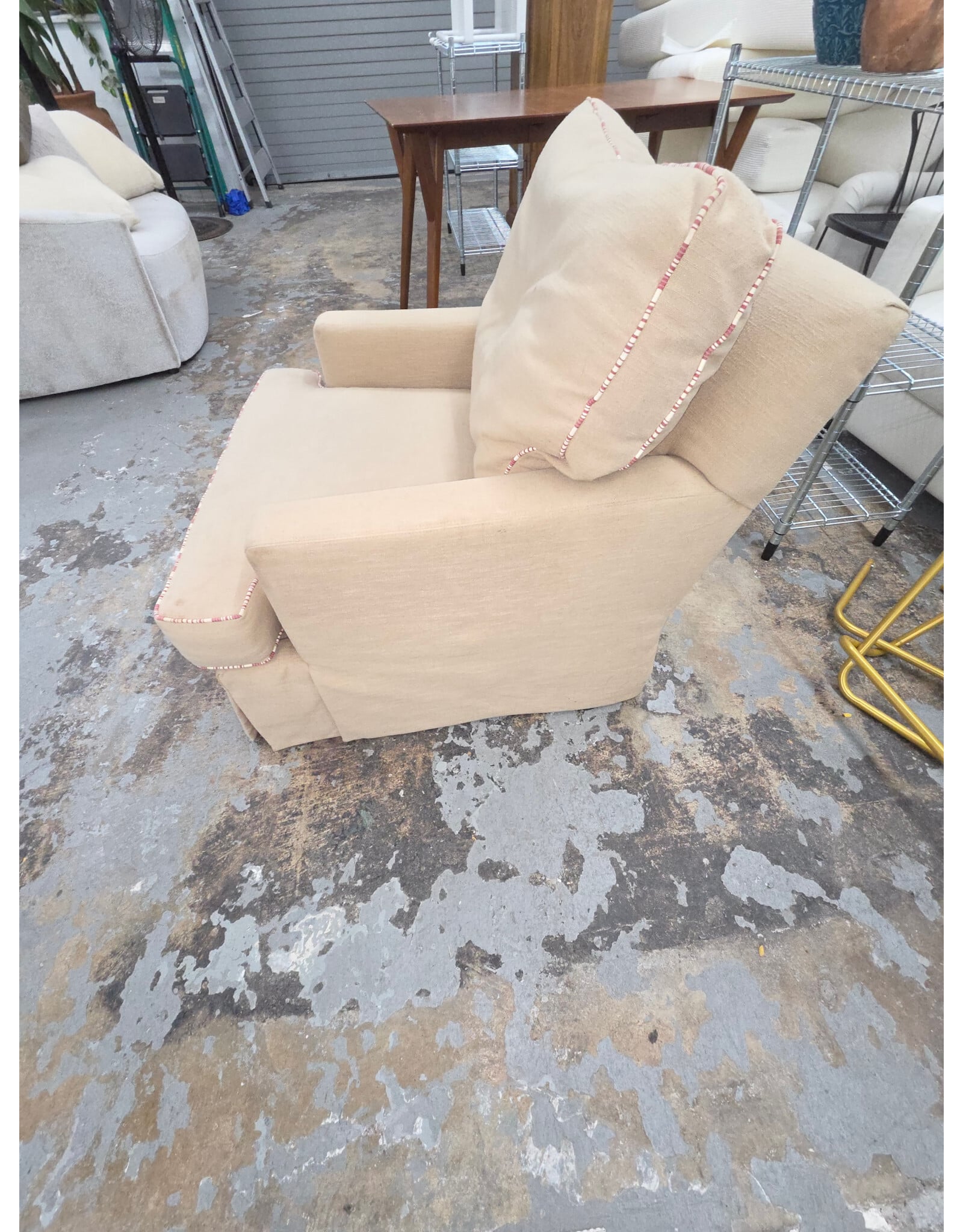 Slipcovered Armchair with Contrasting Patterned Piping by Crate & Barrel