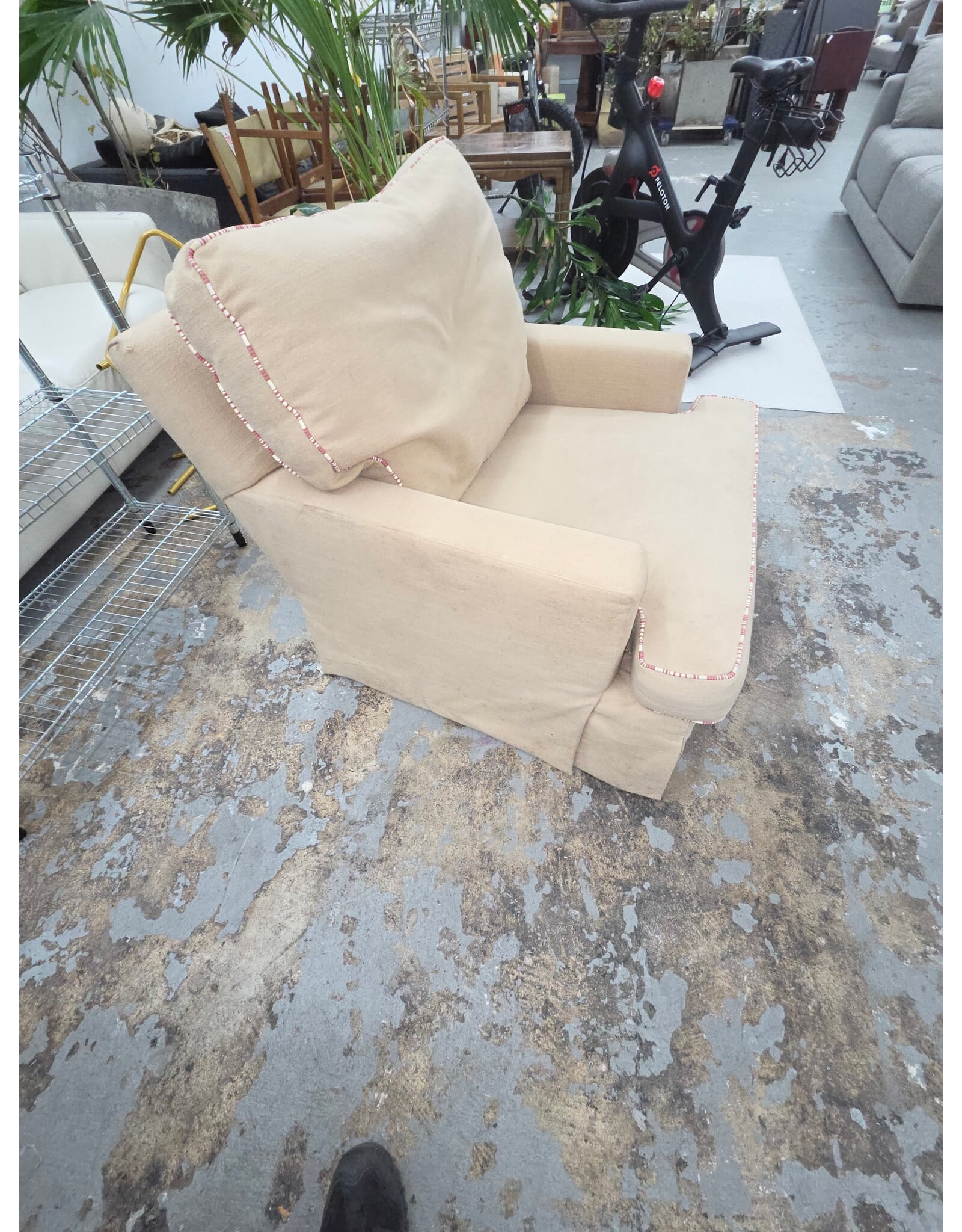 Slipcovered Armchair with Contrasting Patterned Piping by Crate & Barrel