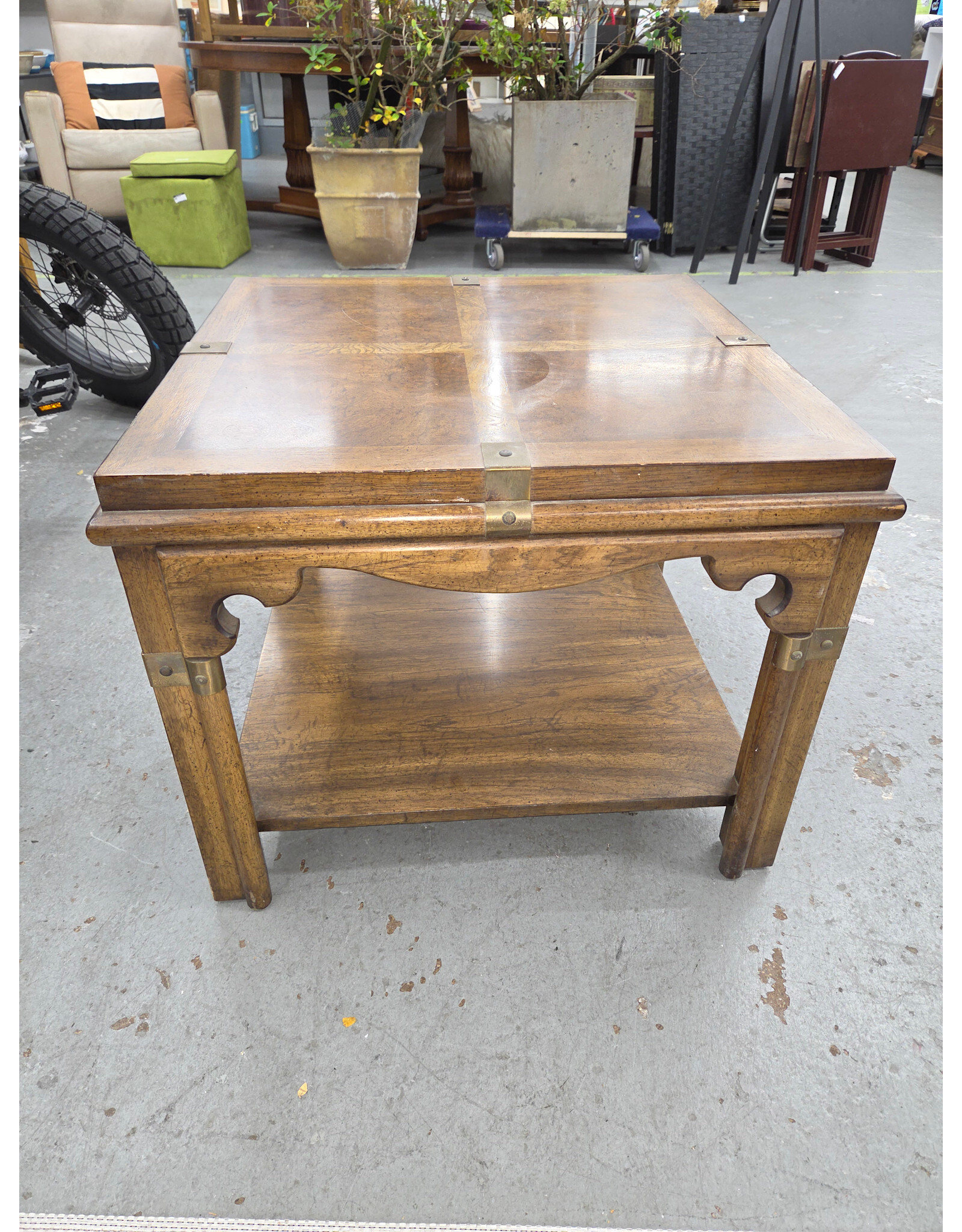 Drexel Contemporary Brass and Walnut Square Side End Table