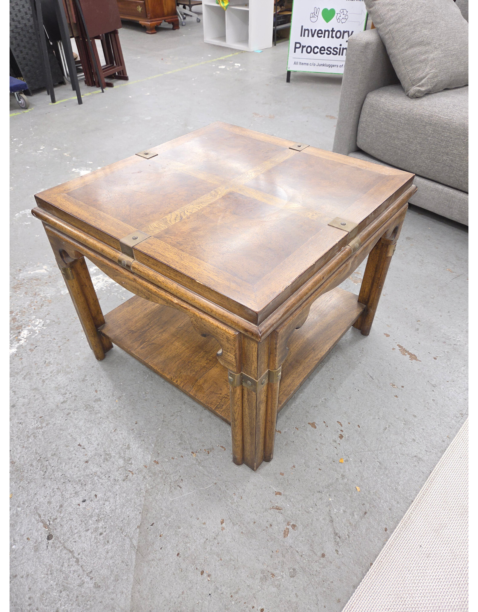 Drexel Contemporary Brass and Walnut Square Side End Table
