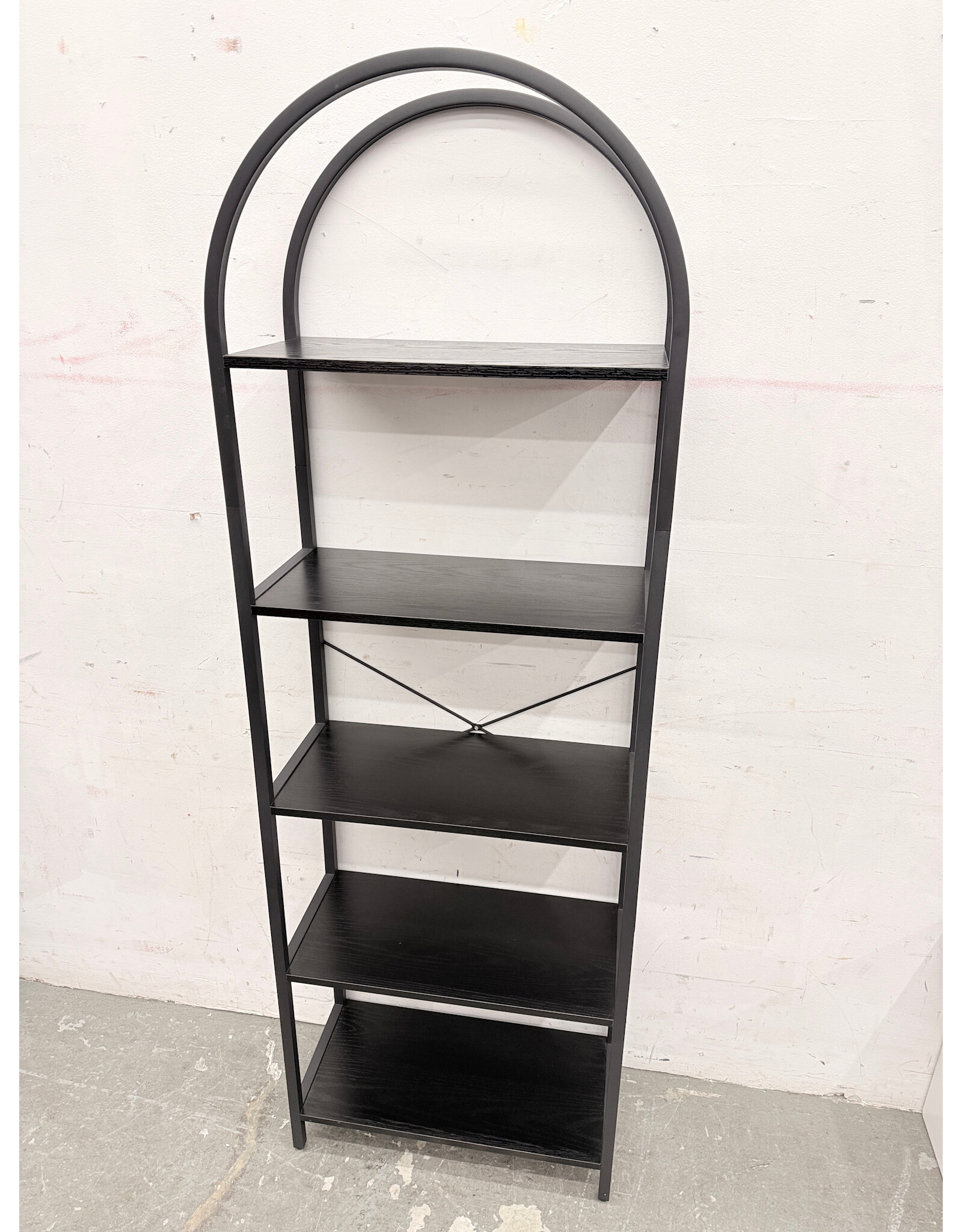 5_Tier Black Arched Metal & Wood Bookshelf