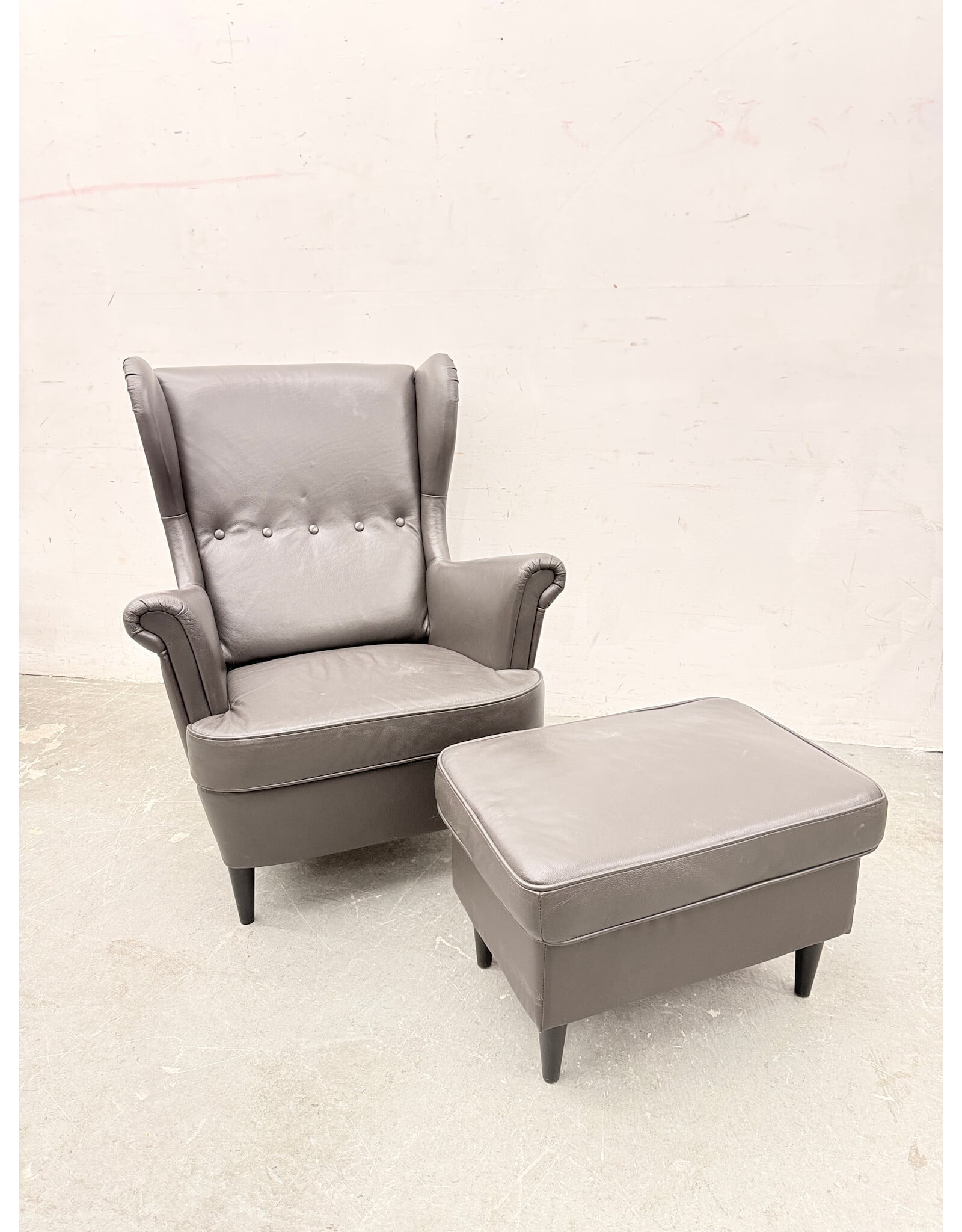 Ikea Strandmon Grey Leather Lounge Armchair