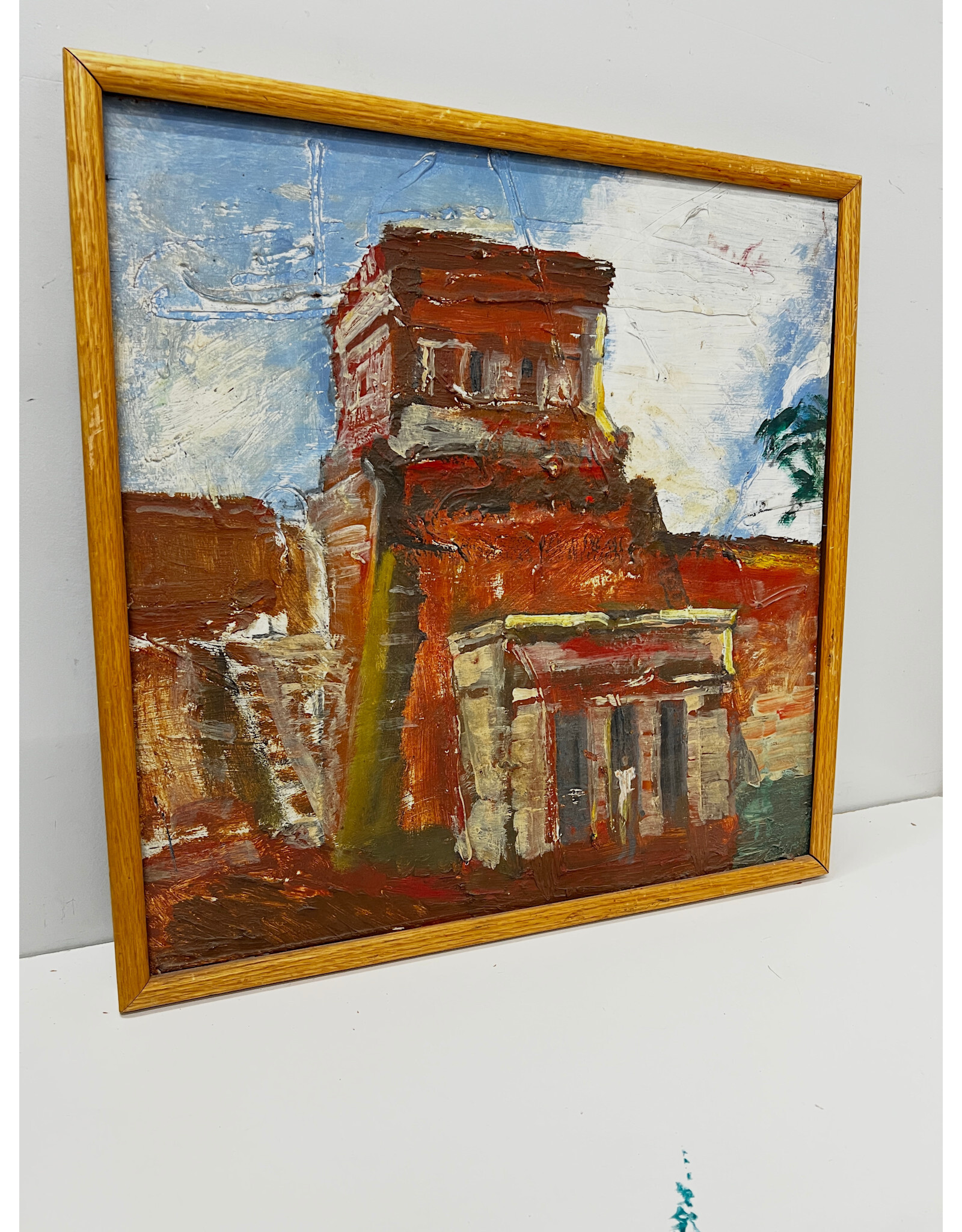 Tower, framed painting on canvas