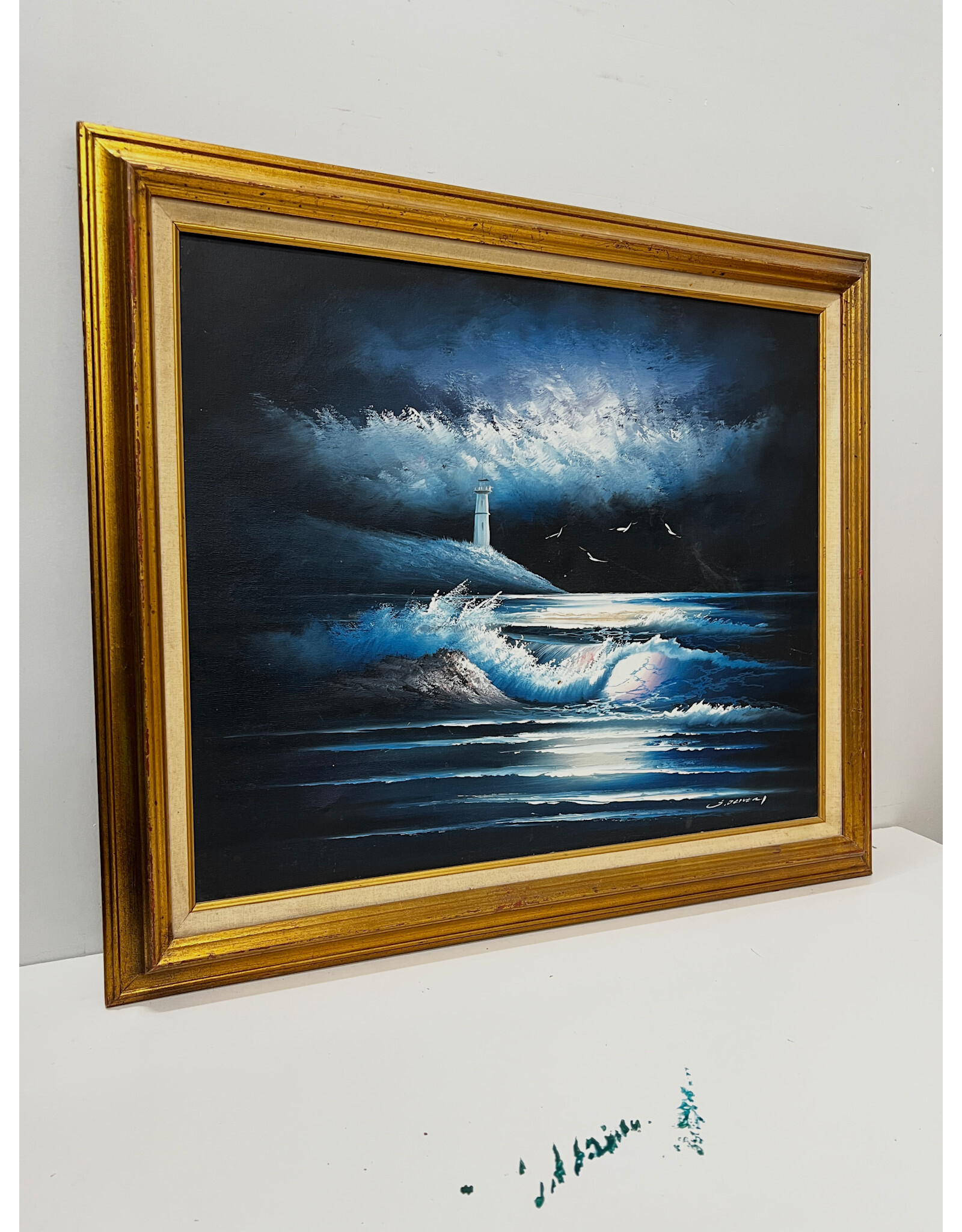 Nighttime Shores, framed painting on canvas