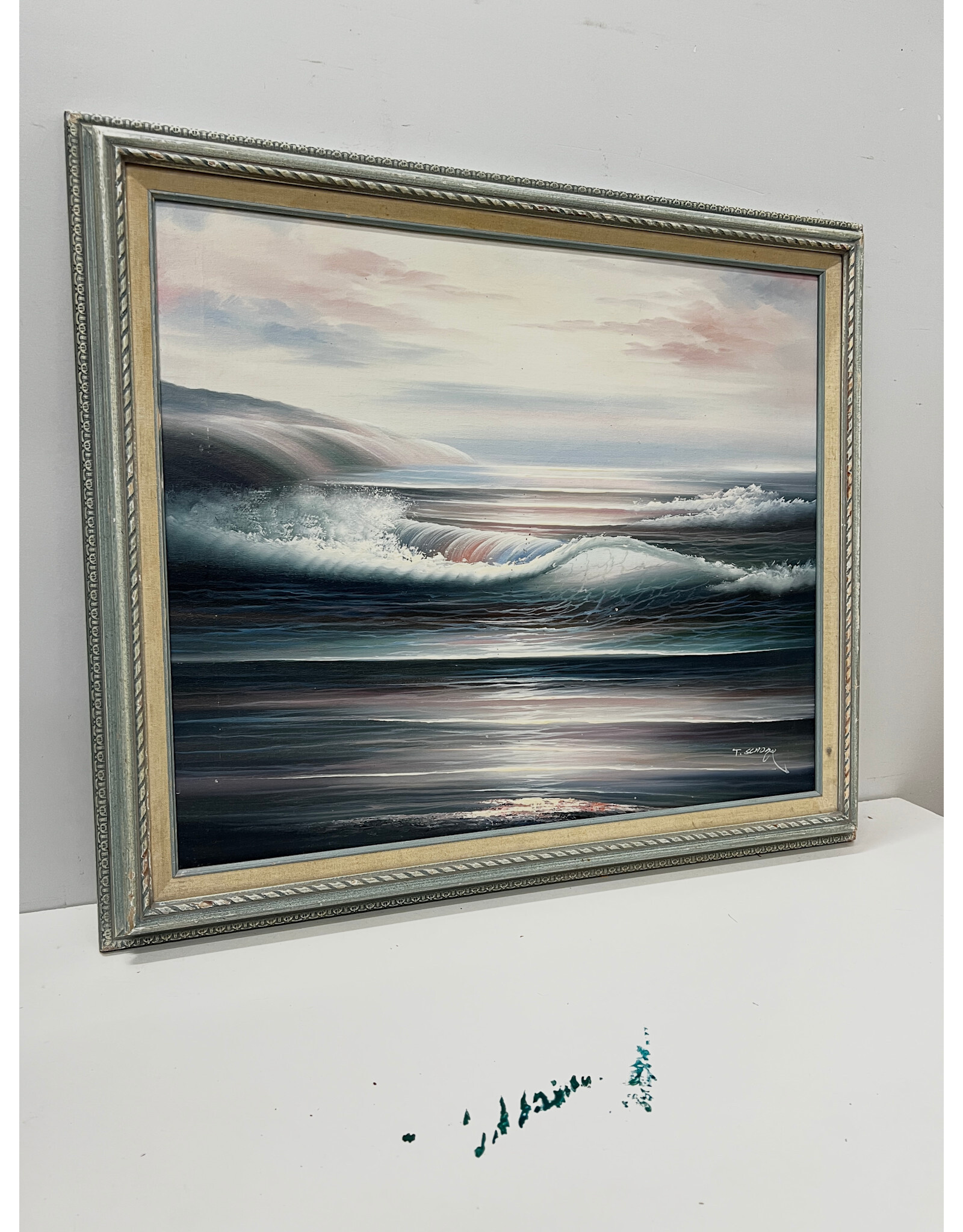 Ocean Crashes, framed painting on canvas