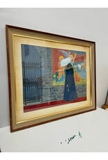 Behind Church Walls, framed mixed media, signed C. Fuller Quin