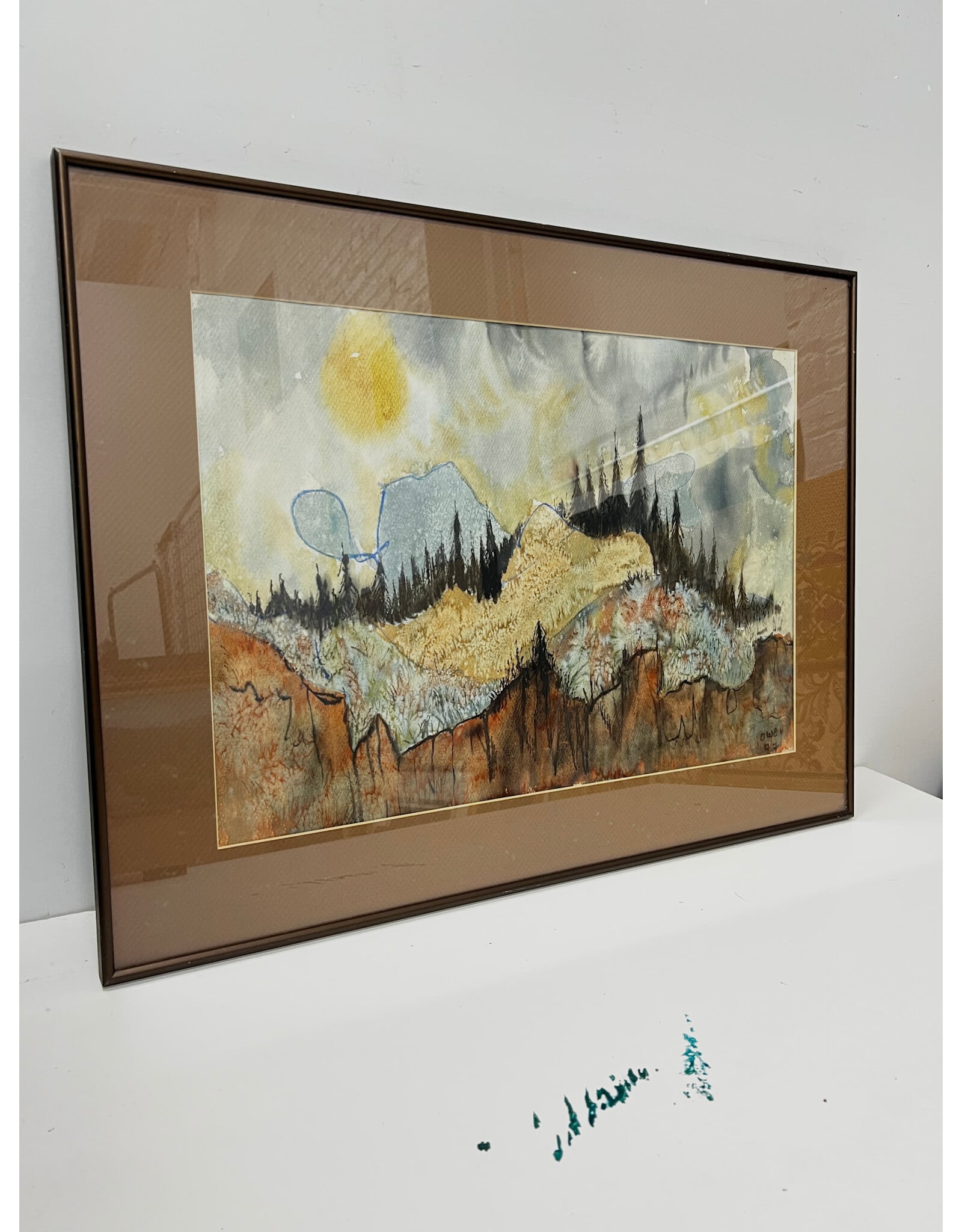 North Woods Fantasy, framed mixed media, signed Owen