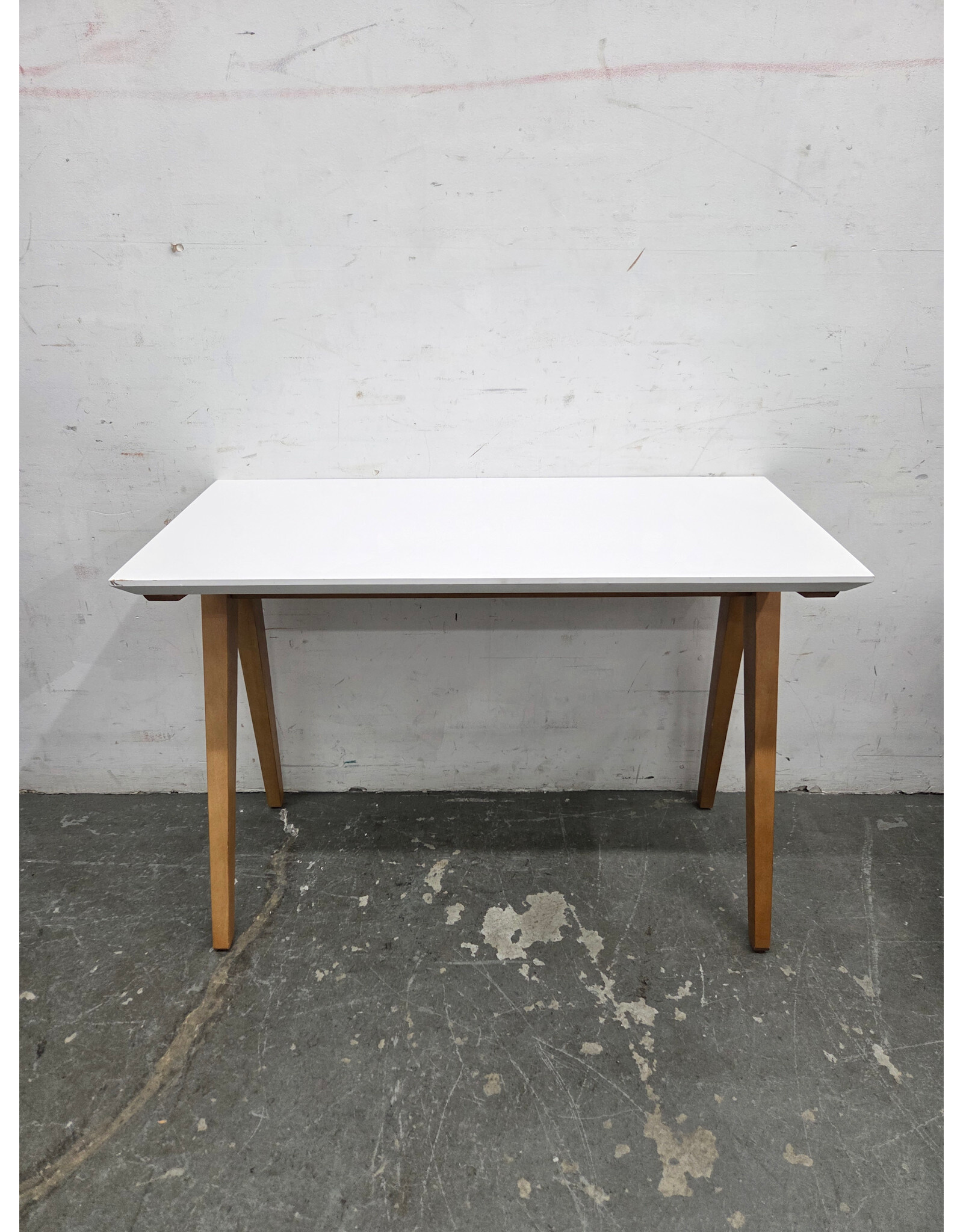 White Top with Wooden Base Slim Desk