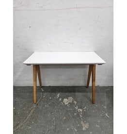 White Top with Wooden Base Slim Desk