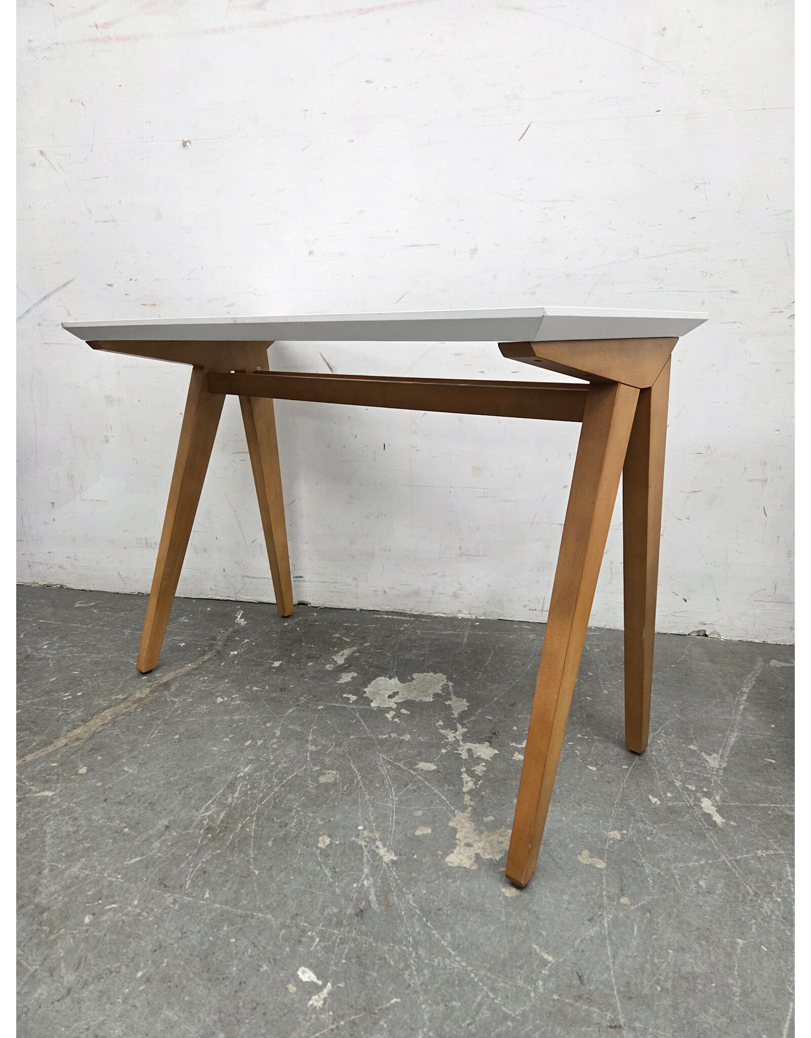 White Top with Wooden Base Slim Desk
