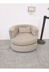 Round Button-Tufted Beige Upholstered Swivel Accent Chair