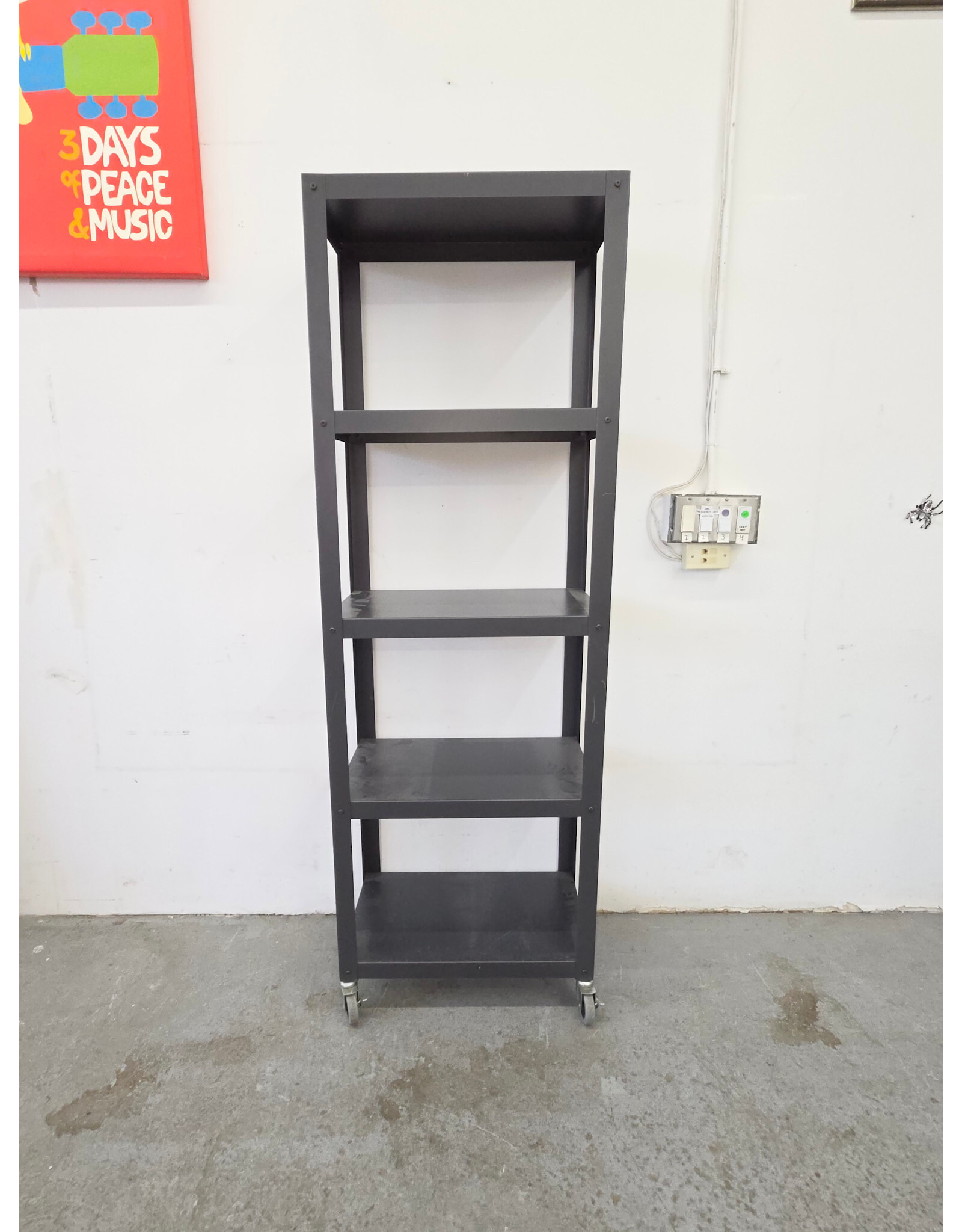 Dark Grey 5-Shelf Metal Rolling Bookcase