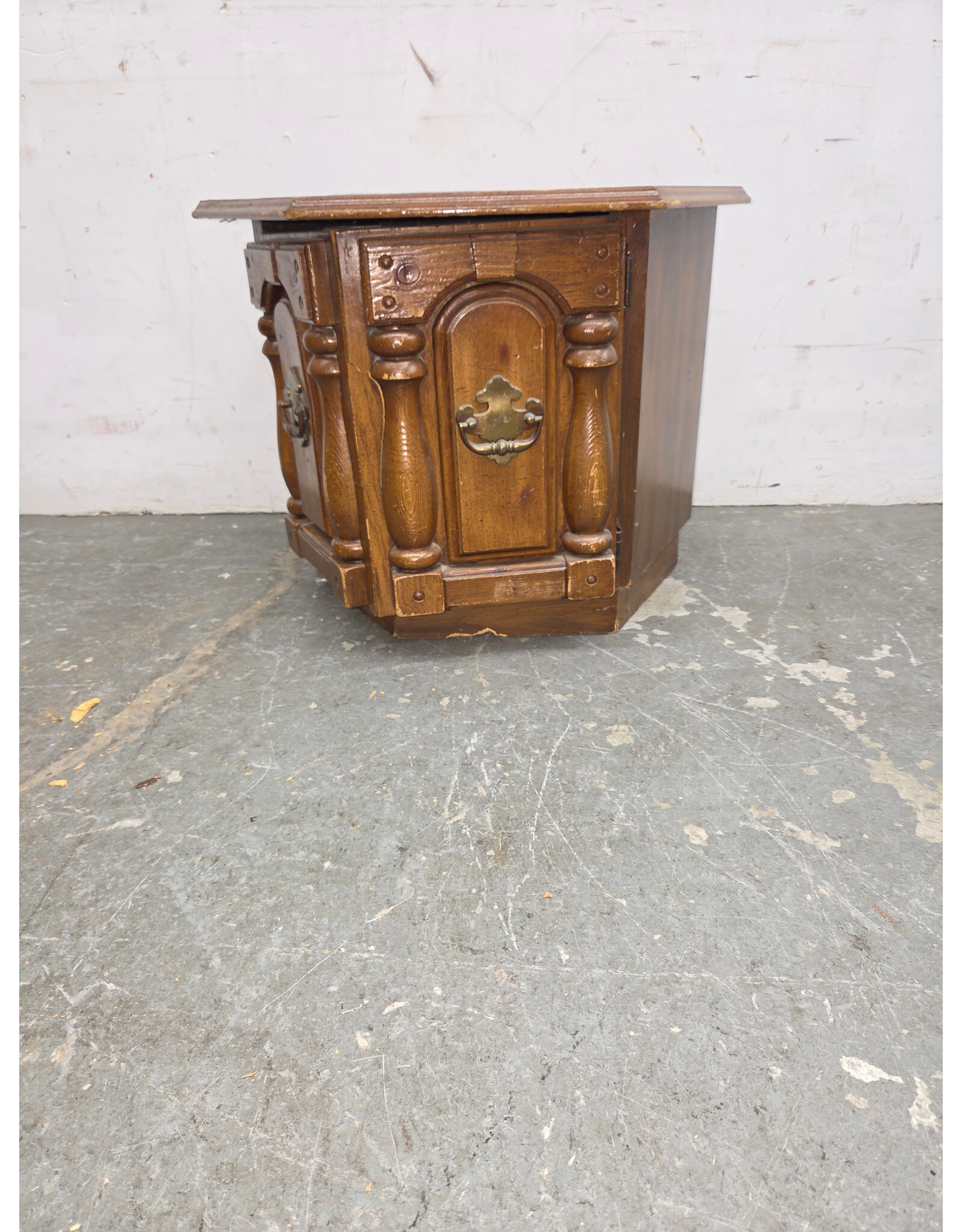 Vintage Hexagonal Wooden Storage End Table