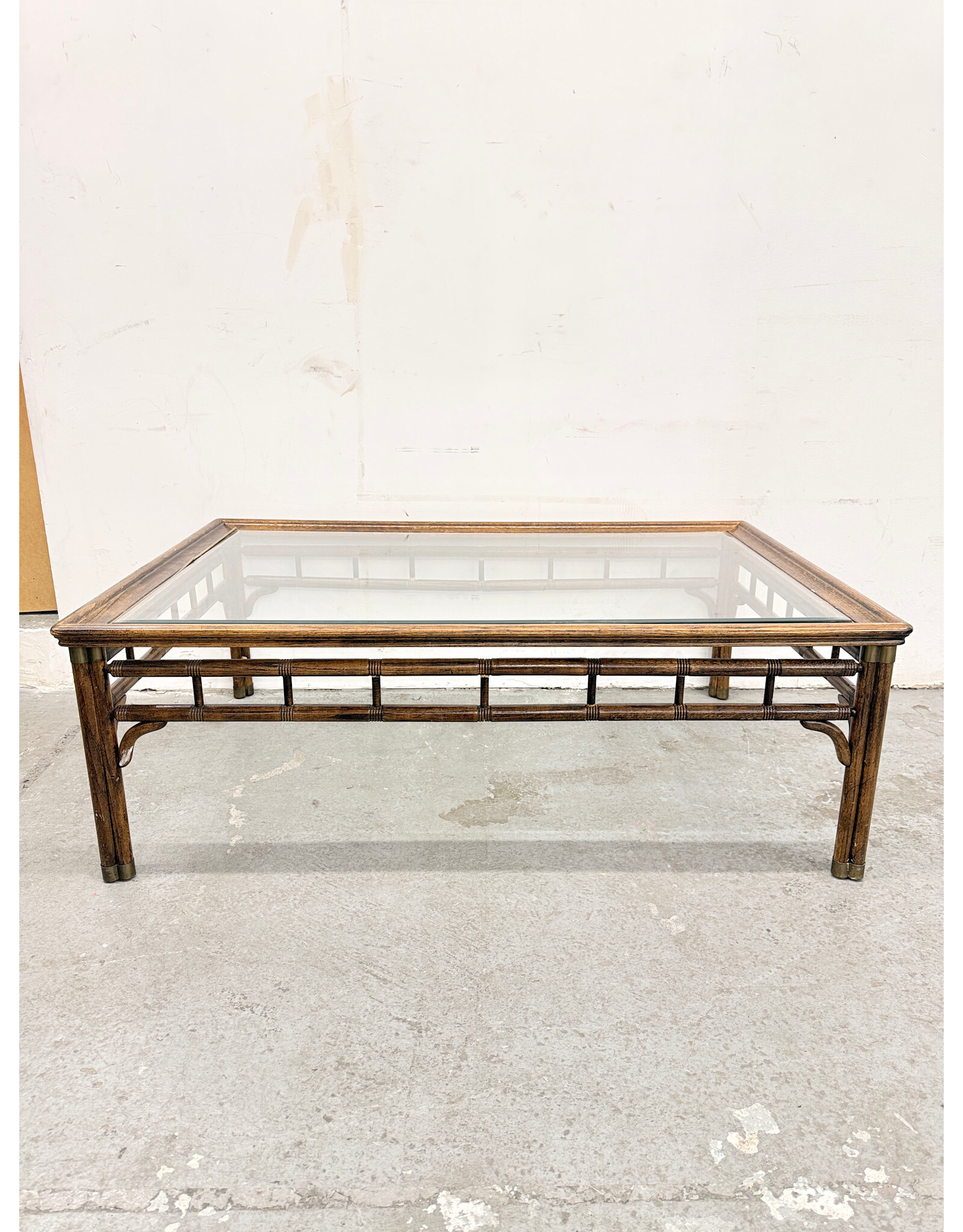 Vintage-Style Faux Bamboo & Rattan Rectangular Coffee Table