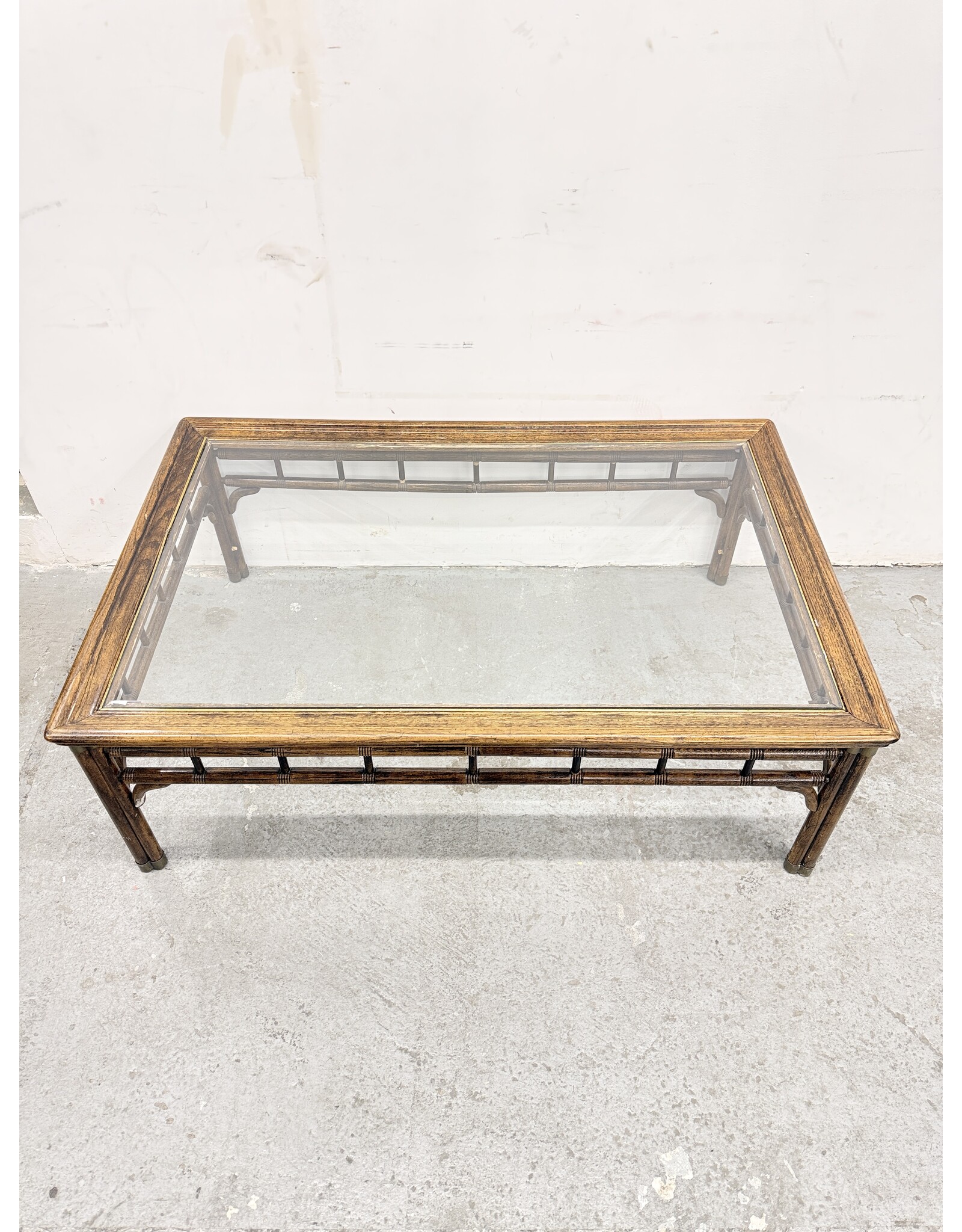 Vintage-Style Faux Bamboo & Rattan Rectangular Coffee Table