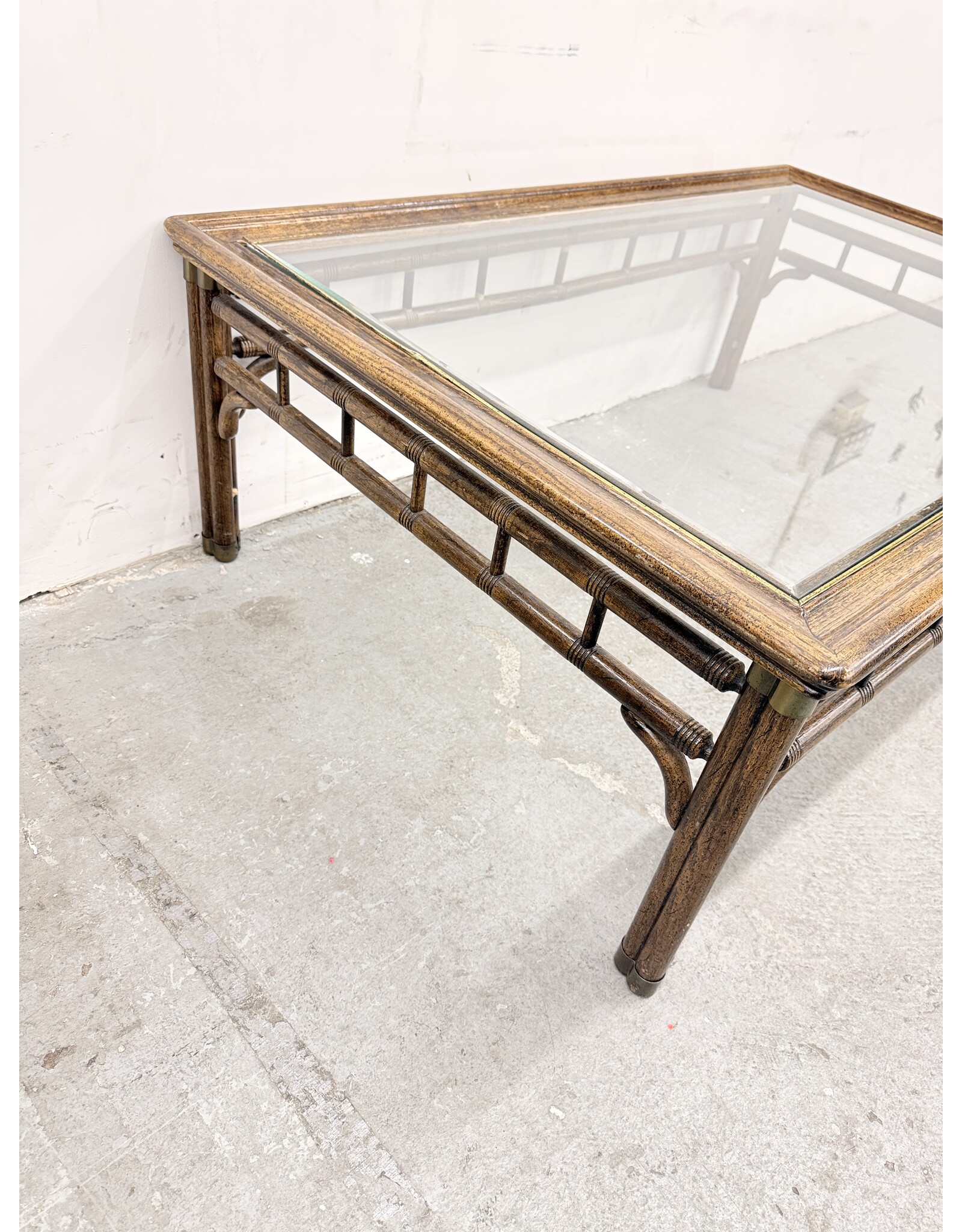 Vintage-Style Faux Bamboo & Rattan Rectangular Coffee Table