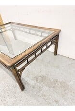 Vintage-Style Faux Bamboo & Rattan Rectangular Coffee Table