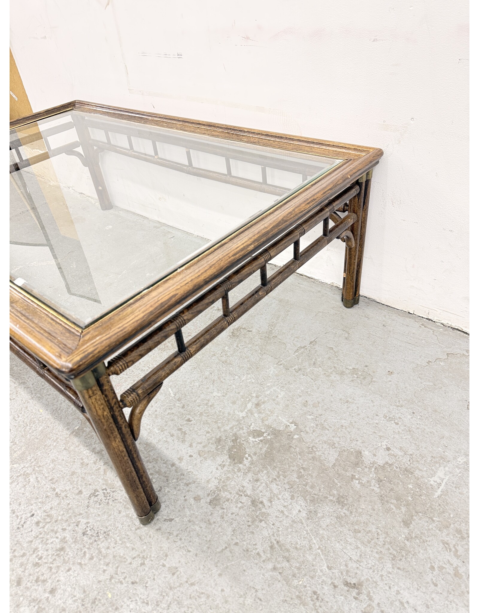 Vintage-Style Faux Bamboo & Rattan Rectangular Coffee Table
