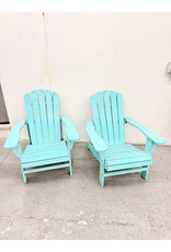 Wooden Turquoise Slat-Back Adirondack-Style Patio Chair