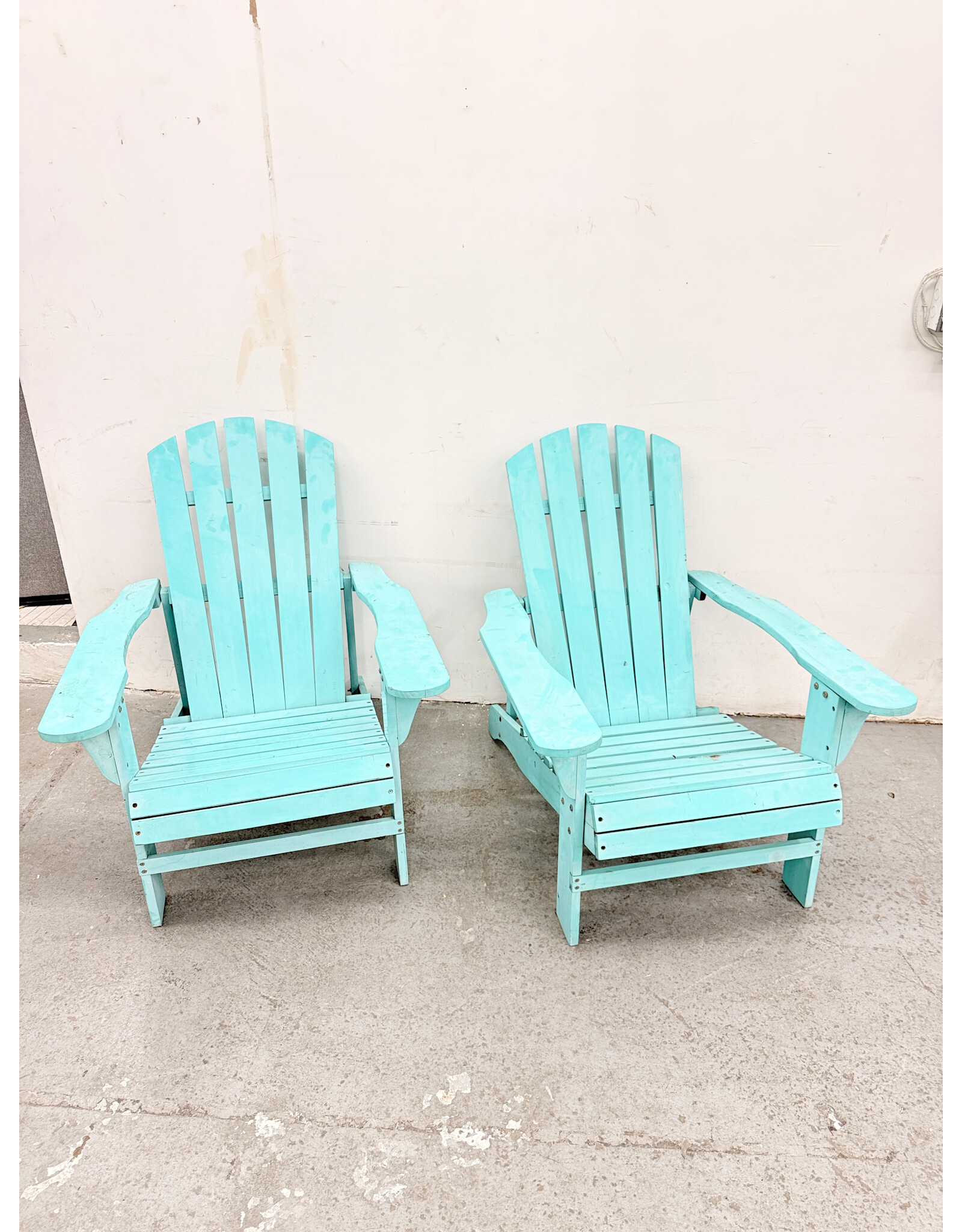 Wooden Turquoise Slat-Back Adirondack-Style Patio Chair