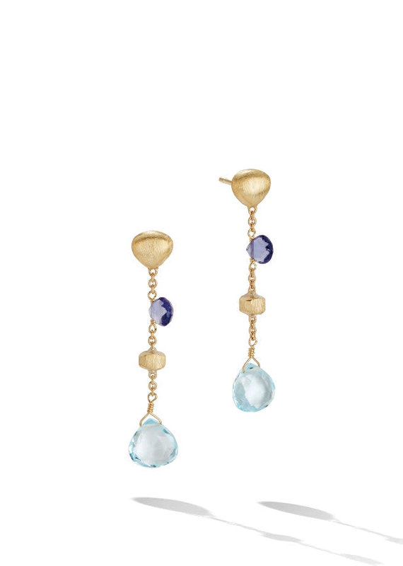 MARCO BICEGO Paradise Collection 18K Yellow Gold Iolite and Blue Topaz Short Drop Earrings
