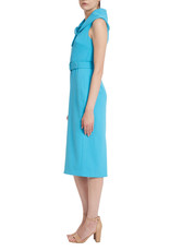 BADGLEY MISCHKA Turquoise Belted Sheath Cocktail Gown with Portrait Collar
