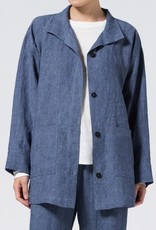 EILEEN FISHER ORGANIC LINEN DELAVE LONG STAND COLLAR JACKET